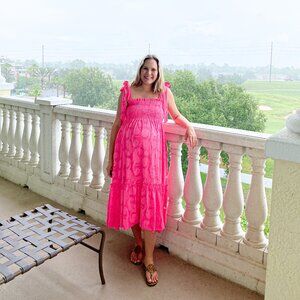 Pink Lilly Pulitzer Rivera Smocked Tie Strap Midi Dress in Women’s Small